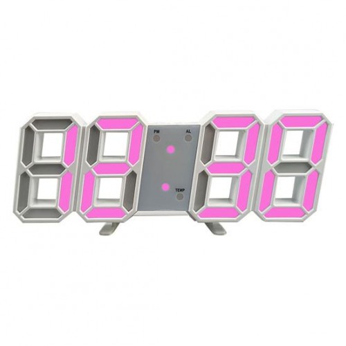 Часы электронные JT2022 led 3d alarm clock white, будильник, цвет: белый, свечение цифр: розовый