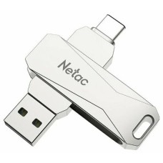 Флеш-накопитель USB 3.0/3.1 + Type C, 32GB, Netac U782C Dual (NT03U782C-032G-30PN), серебро