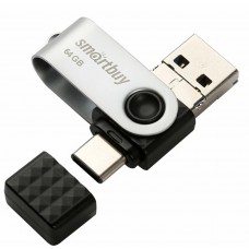 Флеш-накопитель USB 3.0, 64GB, SmartBuy (SB64GBTRIO) Trio 3-in-1 (USB Type-A + USB Type-C + micro USB), черный