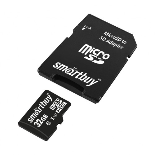 Карта памяти MicroSD 32GB Сlass 10 UHS-I + SD адаптер, SmartBuy (SB32GBSDCL10-01)