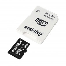 Карта памяти MicroSD 64GB Сlass 10 Pro UHS-I U3 (70/90 Mb/s) + SD адаптер, SmartBuy (SB64GBSDCL10U3-01)