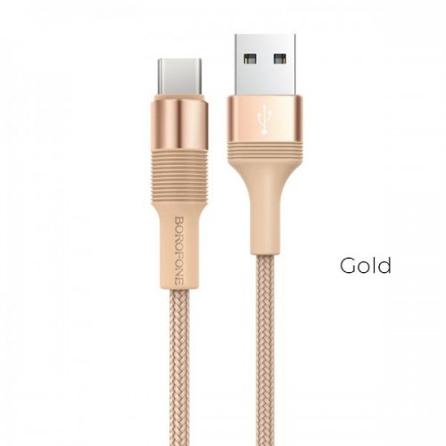 Кабель USB - Type-C Borofone BX21 Outstanding, 1.0м, круглый, 3.0A, ткань, цвет: золотой