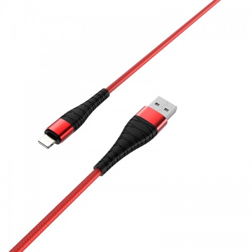 Кабель USB - Lightning 8 pin, Borofone BX32 Munificent, 1.0м, 2.4А, круглый, нейлон, цвет: красный 