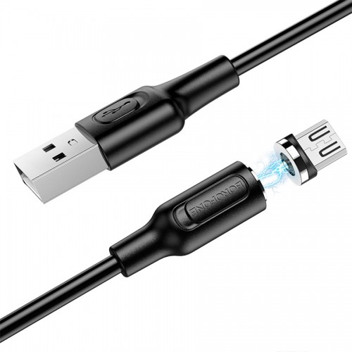 Кабель USB - microUSB, BOROFONE BX41 Amiable, магнитный, 2.4А, 1 м, черный