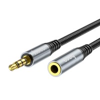 Кабель AUX, удлинительный Jack 3,5mm(m) - Jack 3,5mm(f) HOCO UPA20, 2.0м, круглый, нейлон, серый 