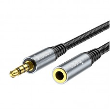 Кабель AUX, удлинительный Jack 3,5mm(m) - Jack 3,5mm(f) HOCO UPA20, 2.0м, круглый, нейлон, серый 