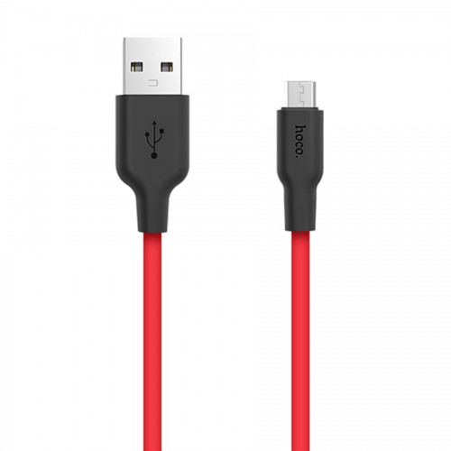 Кабель USB - микро USB, HOCO X21 Plus Silicone, 2.0м, круглый, 2.4A, силикон, цвет: красный/черный