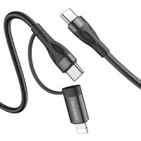 Кабель Type C / 2 в 1 Type-C — Lightning, BOROFONE BX61 Source PD, 20 Вт / USB-C 60 Вт, 1 м.,черный