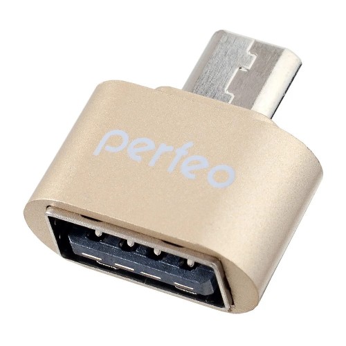 Переходник/Адаптер USB на micro USB c OTG, Perfeo PF-VI-O003 Gold (PF_5045), золотой