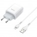 Сетевое зарядное устройство 2хUSB-кабель Lightning 8-pin, HOCO C73A Glorious, 2400mA, цвет: белый