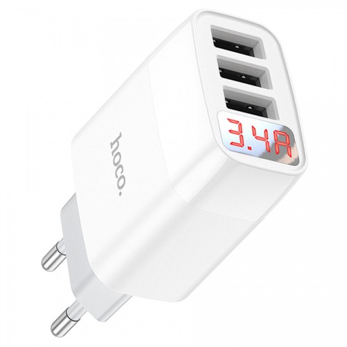 Сетевое зарядное устройство 3xUSB, HOCO C93A Easy, 2.4A, 10.8W, белый