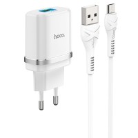 Сетевое зарядное устройство 1xUSB-кабель USB - Micro, HOCO C12Q Smart, 3A, 18W, белый