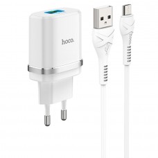 Сетевое зарядное устройство 1xUSB-кабель USB - Micro, HOCO C12Q Smart, 3A, 18W, белый