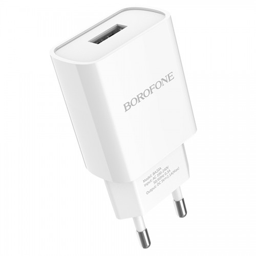 Сетевое зарядное устройство 1xUSB, BOROFONE BA20A Sharp, 2.1A, белый