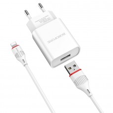 Сетевое зарядное устройство 1хUSB-Lightning 8-pin, Borofone BA20A Sharp, 2100mA, цвет: белый