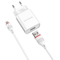 Сетевое зарядное устройство 1xUSB - кабелем micro USB, BOROFONE BA20A Sharp, 2.1A, белый