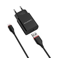 Сетевое зарядное устройство 1хUSB-Lightning 8-pin, Borofone BA20A Sharp, 2100mA, цвет: черный