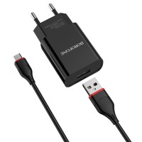 Сетевое зарядное устройство 1xUSB - кабелем micro USB, BOROFONE BA20A Sharp, 2.1A, черный