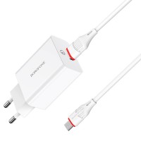 Сетевое зарядное устройство 1xUSB-кабель USB - Micro, BOROFONE BA21A Long journey, 2.4A, быстрая зарядка 3.0, белый