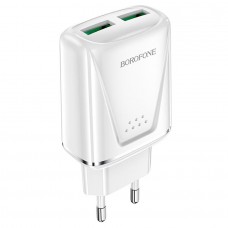 Сетевое зарядное устройство 2хUSB, BOROFONE BA54A Wide road, 3.0A, 18W, белый