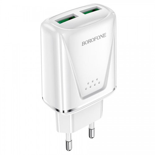 Сетевое зарядное устройство 2хUSB, BOROFONE BA54A Wide road, 3.0A, 18W, белый