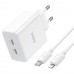 Сетевое зарядное устройство 2xUSB-C - кабель Type-C - Lightning, HOCO C108A Leader , 3.0A, 35W, белый