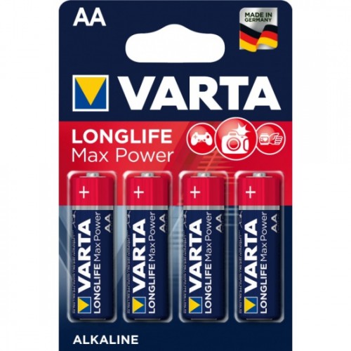 Батарейка щелочная Varta LONGLIFE MAX POWER (MAX TECH) LR6 AA BL4 Alkaline 1.5V, 4 шт., цена за 1 шт., блистер