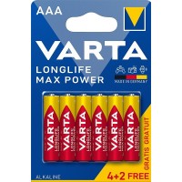 Батарейка пальчиковая Varta Longlife max Power 4706 LR6 BL6, АА, 6 шт, цена за 1 шт., красная