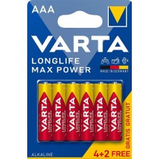 Батарейка пальчиковая Varta Longlife max Power 4706 LR6 BL6, АА, 6 шт, цена за 1 шт., красная