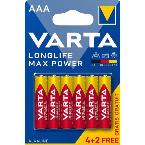 Батарейка пальчиковая Varta Longlife max Power 4706 LR6 BL6, АА, 6 шт, цена за 1 шт., красная