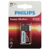 Батарейка PHILIPS POWER КРОНА 6LR61P1B/51(Б0062717), алкалиновая, 9V, 6LR61/9V-1BL, (1/12/24/6240), 1 шт.