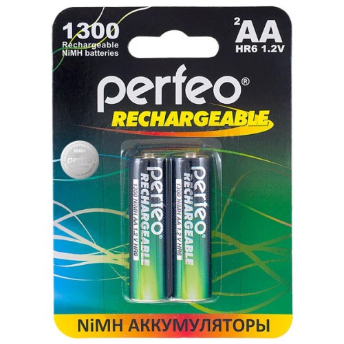 Аккумулятор Ni-Mh, 1300 mAh, АА, 2 шт., цена за 1 шт., Perfeo (AA1300mAh/2BL)