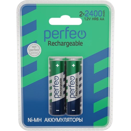 Аккумулятор Ni-Mh, 2400 mAh, АА, 2 шт., цена за 1 шт., Perfeo (PF AA2400/2BL PL), пластиковый блистер