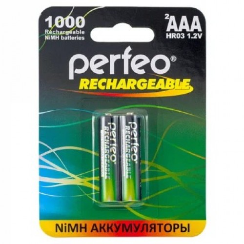 Аккумулятор Ni-Mh,1000 mAh, ААА, 2 шт., цена за 1 шт., Perfeo (PF AAA1000/2BL)