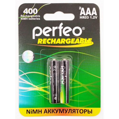 Аккумулятор Ni-Mh,400 mAh, ААА, 2 шт., цена за 1 шт., Perfeo (PF AAA400/2BL)