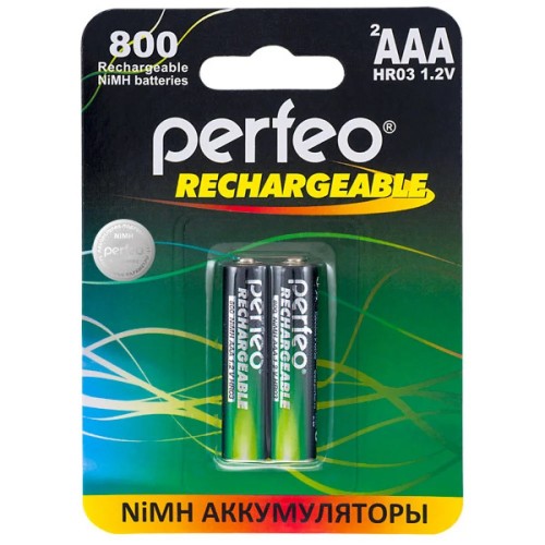 Аккумулятор Ni-Mh,800 mAh, ААА, 2 шт., цена за 1 шт., Perfeo (PF AAA800/2BL)