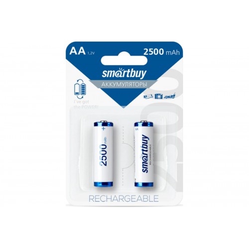 Аккумулятор Ni-Mh, AA/2BL, 2500 mAh, 2 шт, цена за 1 шт., Smartbuy (SBBR-2A02BL2500), блистер