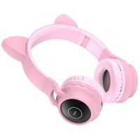 Беспроводные детские наушники с микрофоном накладные HOCO W27 Cat ear, Bluetooth, розовый