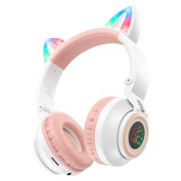 Беспроводные детские наушники, микрофон, Borofone BO18 Cat Ear, bluetooth 5.0, AUX, цвет: белый 