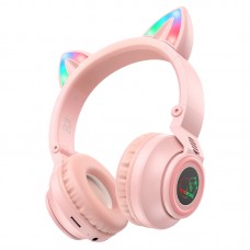 Беспроводные детские наушники, микрофон, Borofone BO18 Cat Ear, bluetooth 5.0, AUX, цвет: розовый